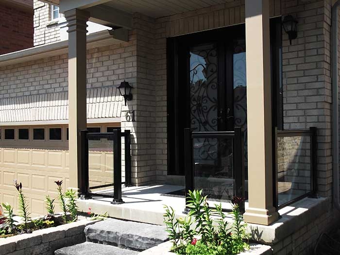 Aluminum-Railing-with-Glass-&-Milan-Design-Doyble-Fiberglass-Doors-with-multi-Point-Locks-and-2-Slim-Side-Lights-installed-in-Richmondhill by aluminumwindowstoronto.ca